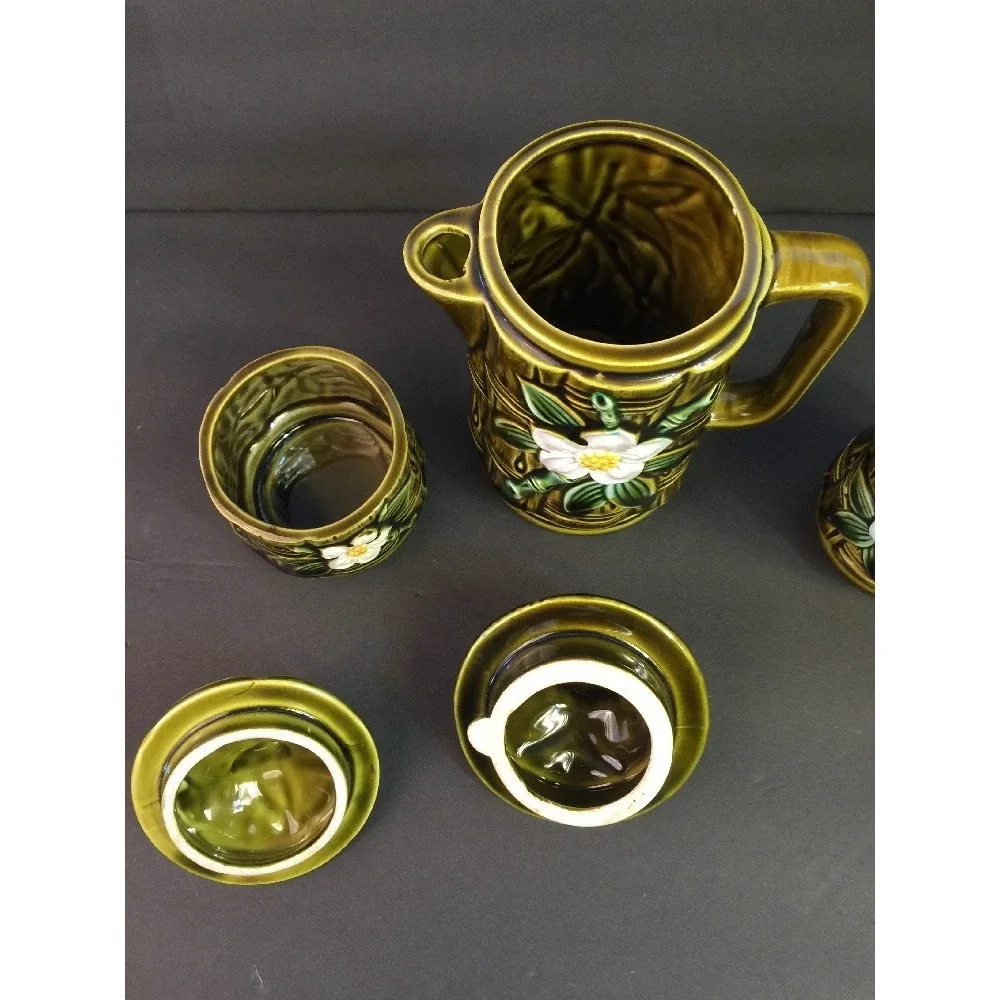Vintage TILSO Japan Hand Painted‎ Tea Coffee Pot Cream Sugar Bamboo Motif